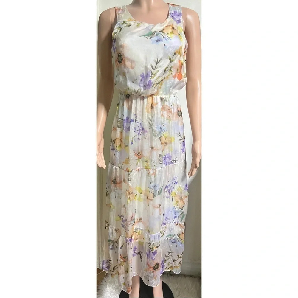 NWT LARA GUIDOTTI Silk Blend Maxi Floral Dress Made in Italy - Picture 2 of 13